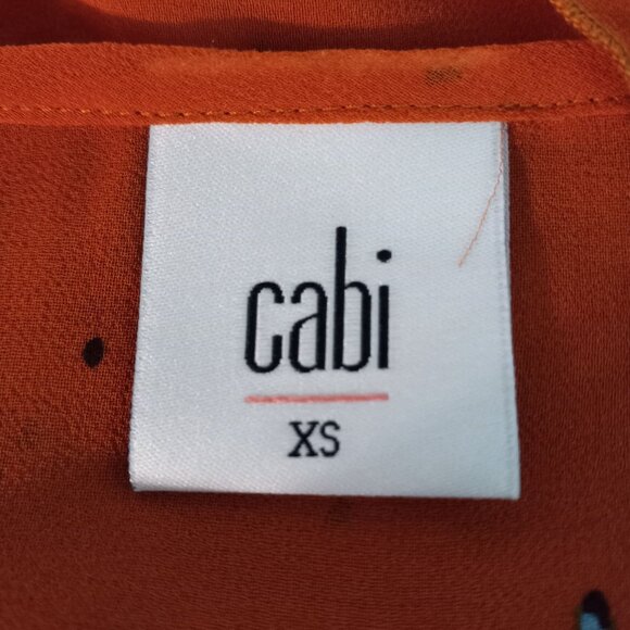 Cabi XS Tank Top Blouse Sleeveless Orange Sprinkle Polka Dot Ruffle Collar 3764 - Picture 7 of 9